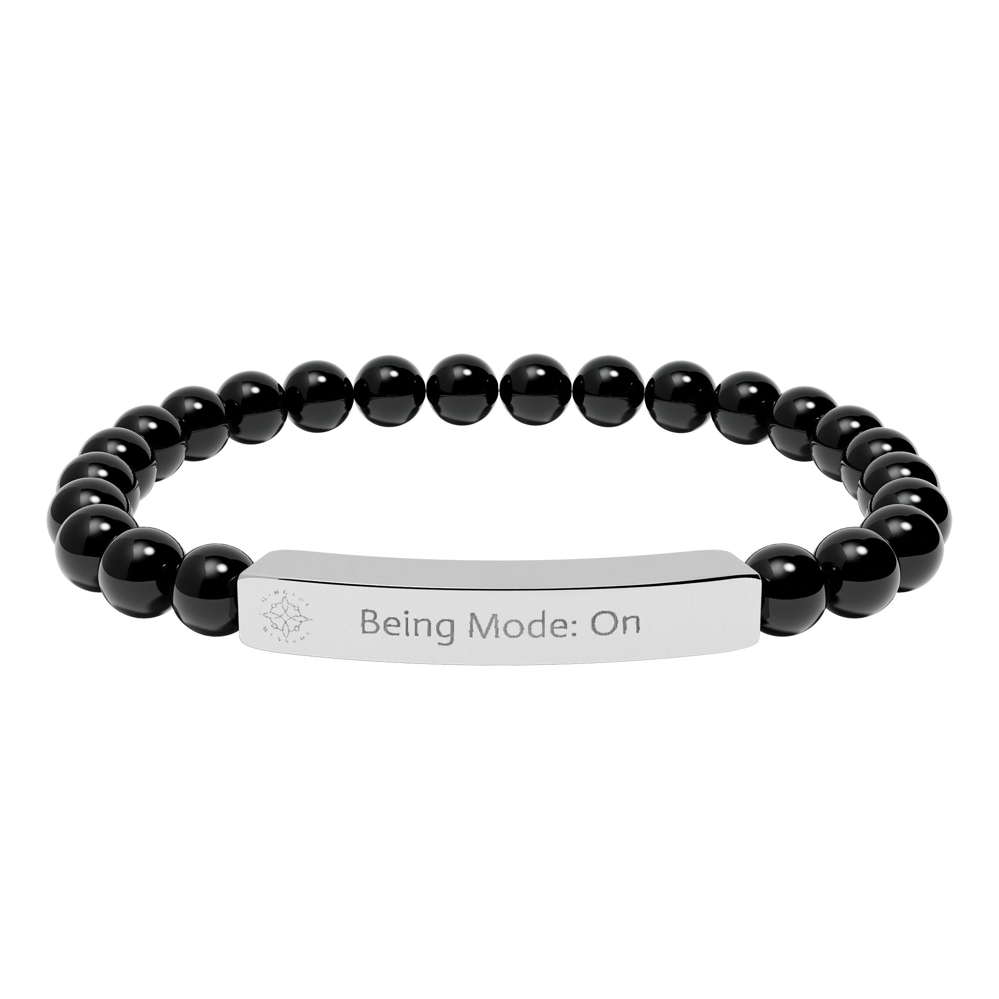Engraved Natural Stone Bead Bracelet — Mindful Reminder "Being Mode: On" Stretch Bracelet