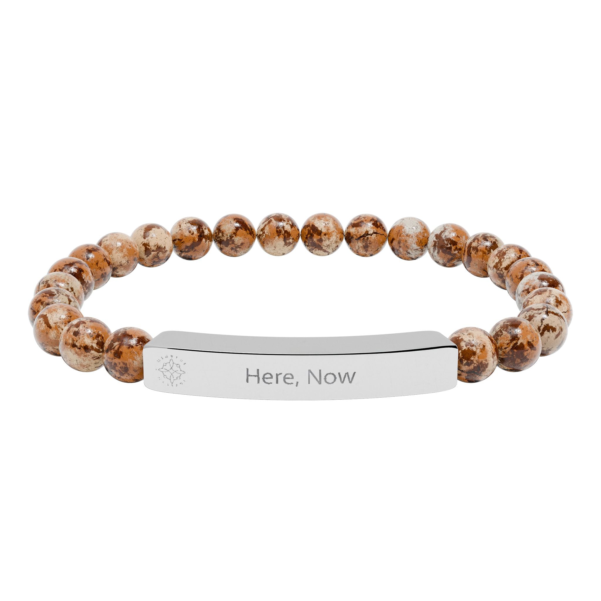 Engraved 'Here, Now' Natural Stone Beaded Bracelet - Mindfulness Jewelry
