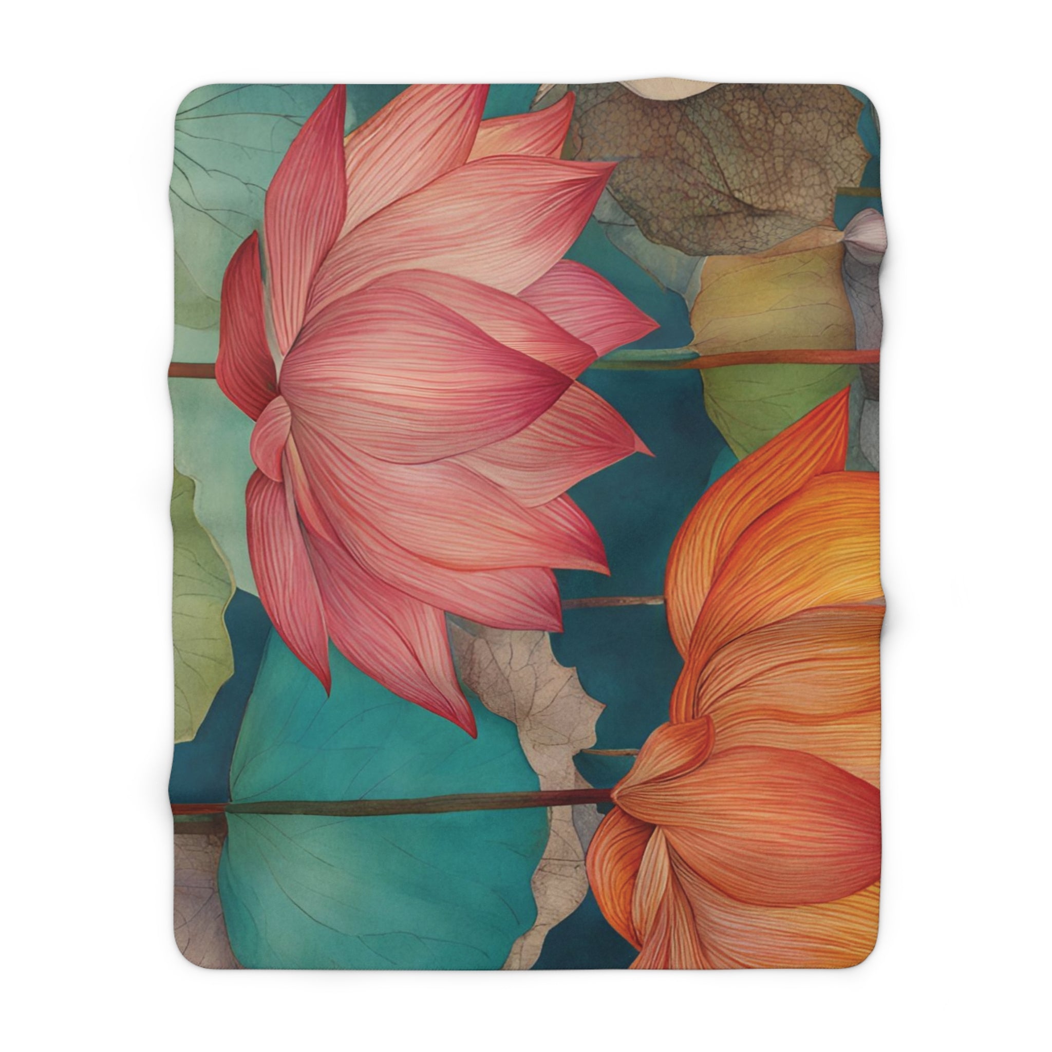 Lotus Flower Sherpa Fleece Blanket, Cozy Gift for Home, Floral Design Throw, Warm Blanket for Couch, Lightweight Blanket Design