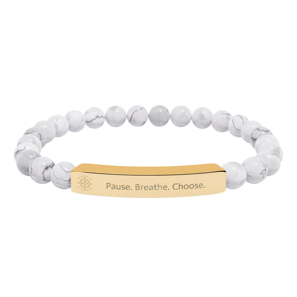 Engraved 'Pause. Breathe. Choose.' Natural Stone Beaded Bracelet - Mindfulness Jewelry