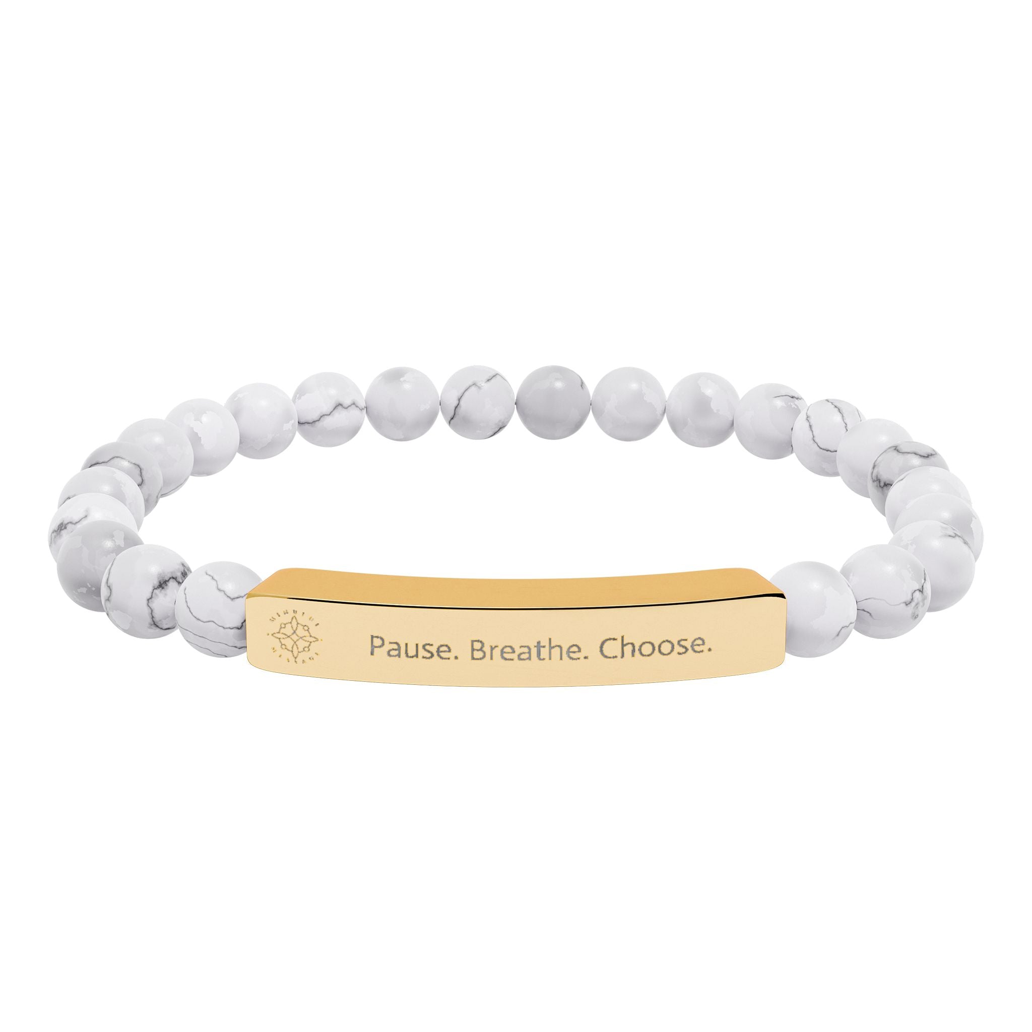 Engraved 'Pause. Breathe. Choose.' Natural Stone Beaded Bracelet - Mindfulness Jewelry