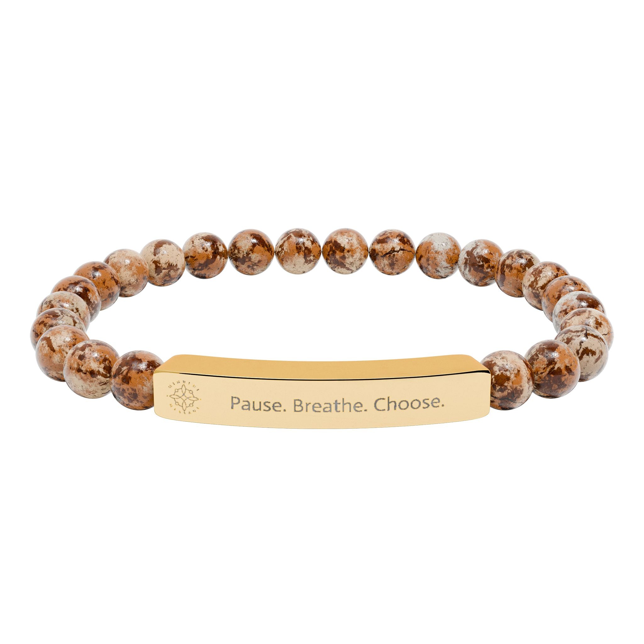 Engraved 'Pause. Breathe. Choose.' Natural Stone Beaded Bracelet - Mindfulness Jewelry