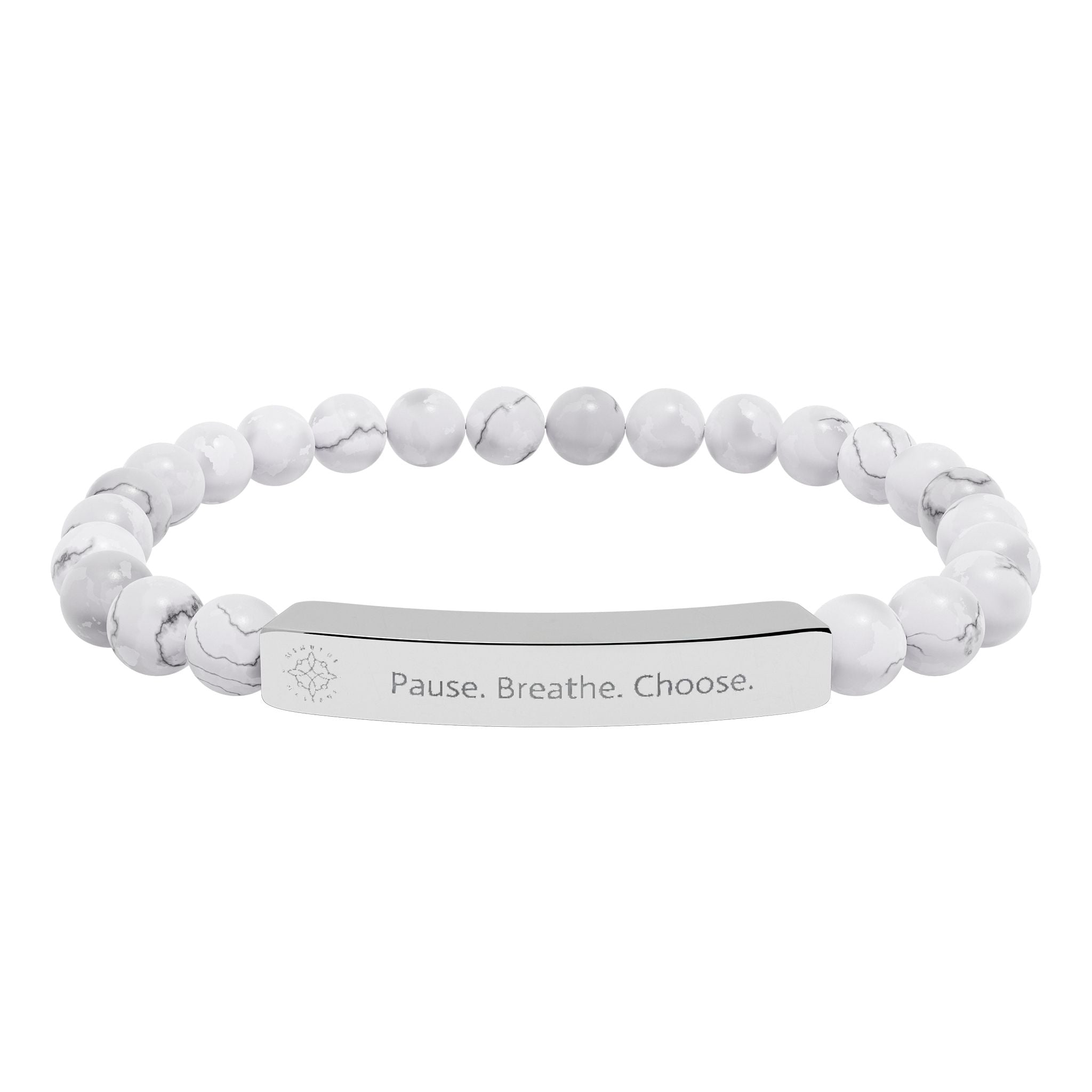 Engraved 'Pause. Breathe. Choose.' Natural Stone Beaded Bracelet - Mindfulness Jewelry