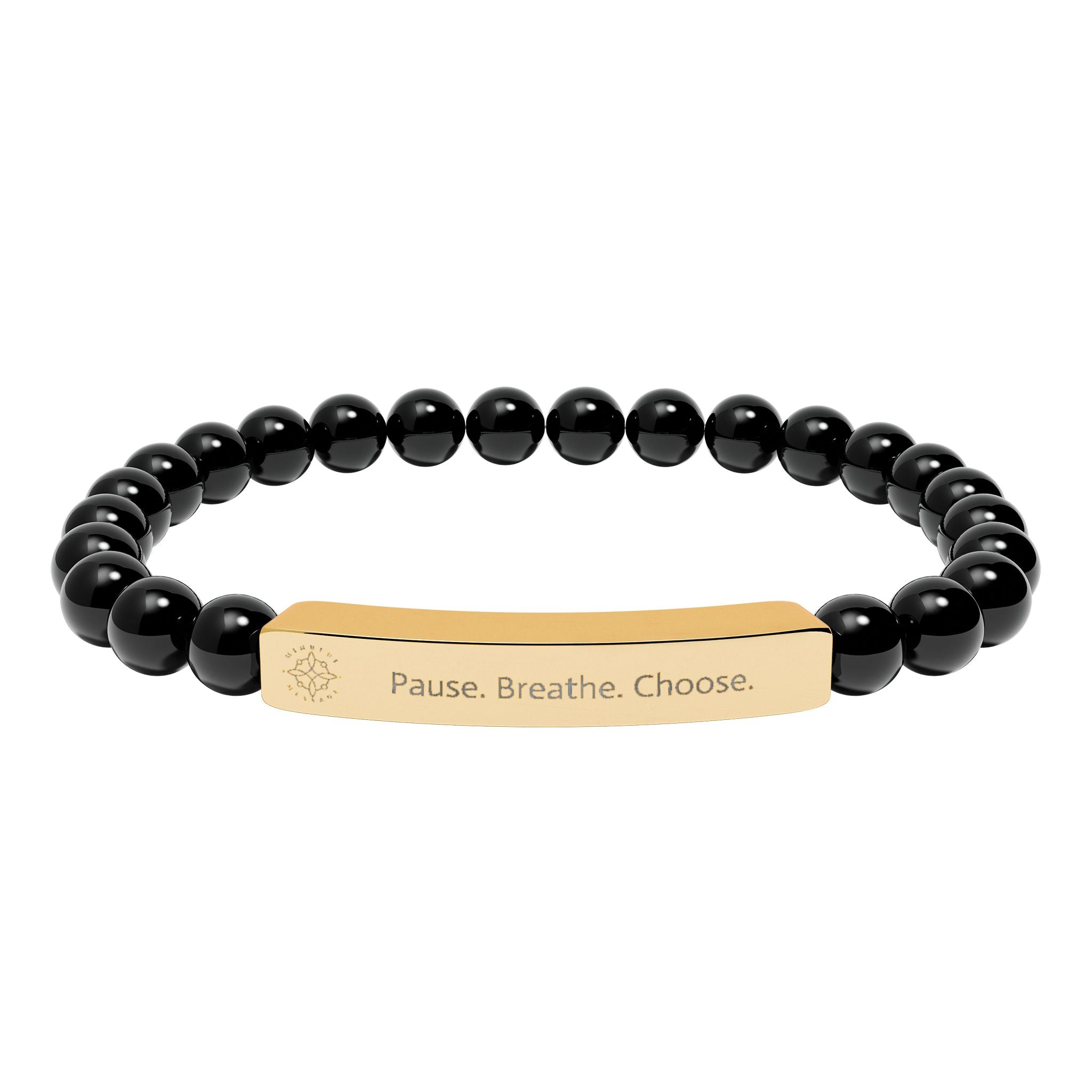 Engraved 'Pause. Breathe. Choose.' Natural Stone Beaded Bracelet - Mindfulness Jewelry