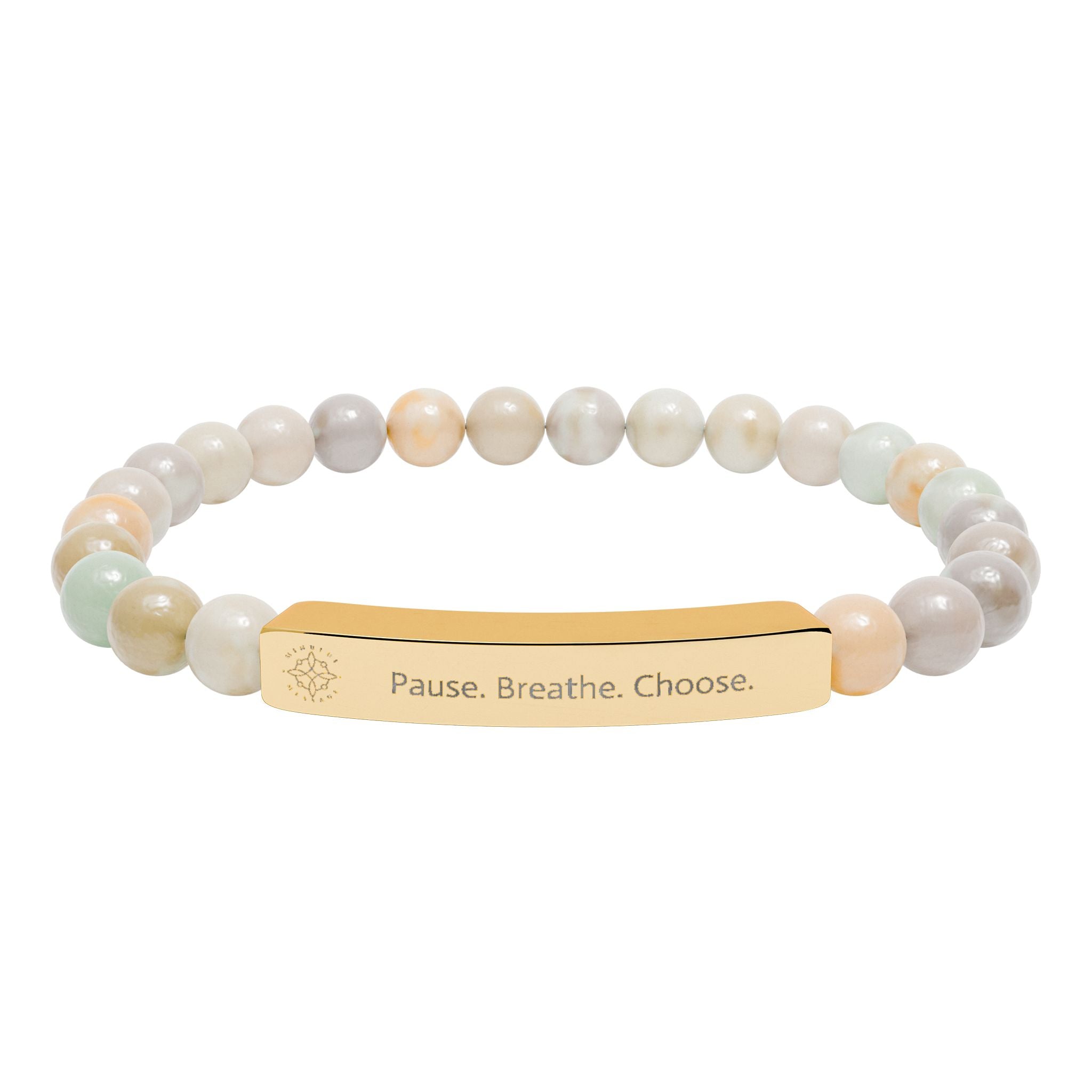 Engraved 'Pause. Breathe. Choose.' Natural Stone Beaded Bracelet - Mindfulness Jewelry