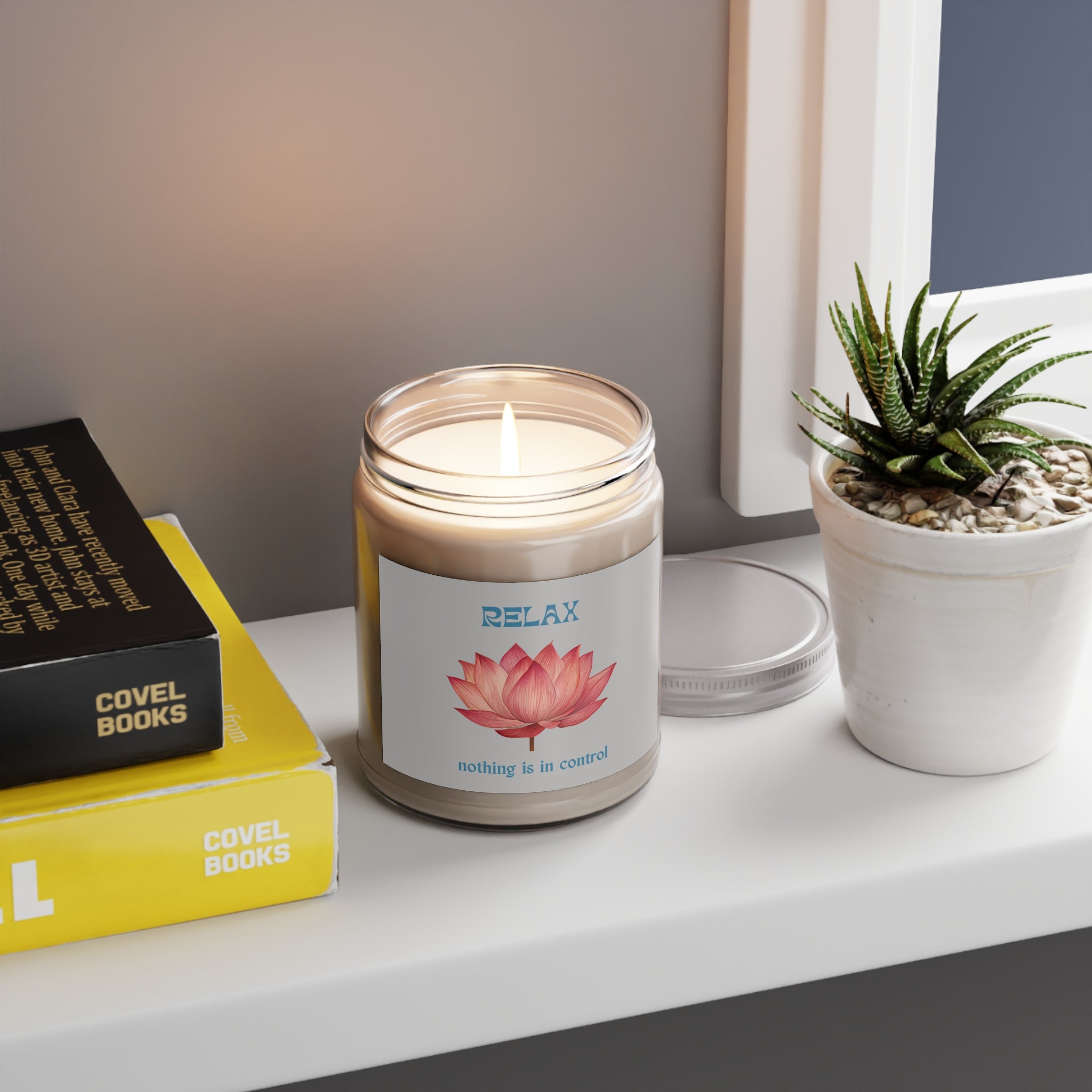 Lotus Flower Soy Candle "Relax, nothing is in control" | 9oz jar · Light Grey