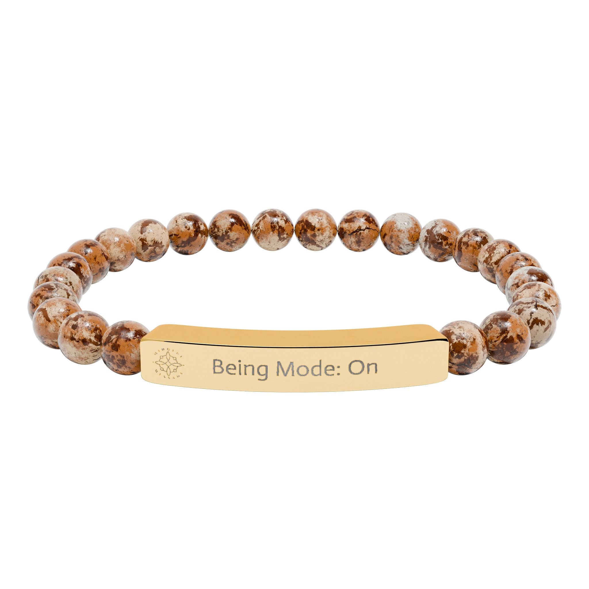 Engraved Natural Stone Bead Bracelet — Mindful Reminder "Being Mode: On" Stretch Bracelet