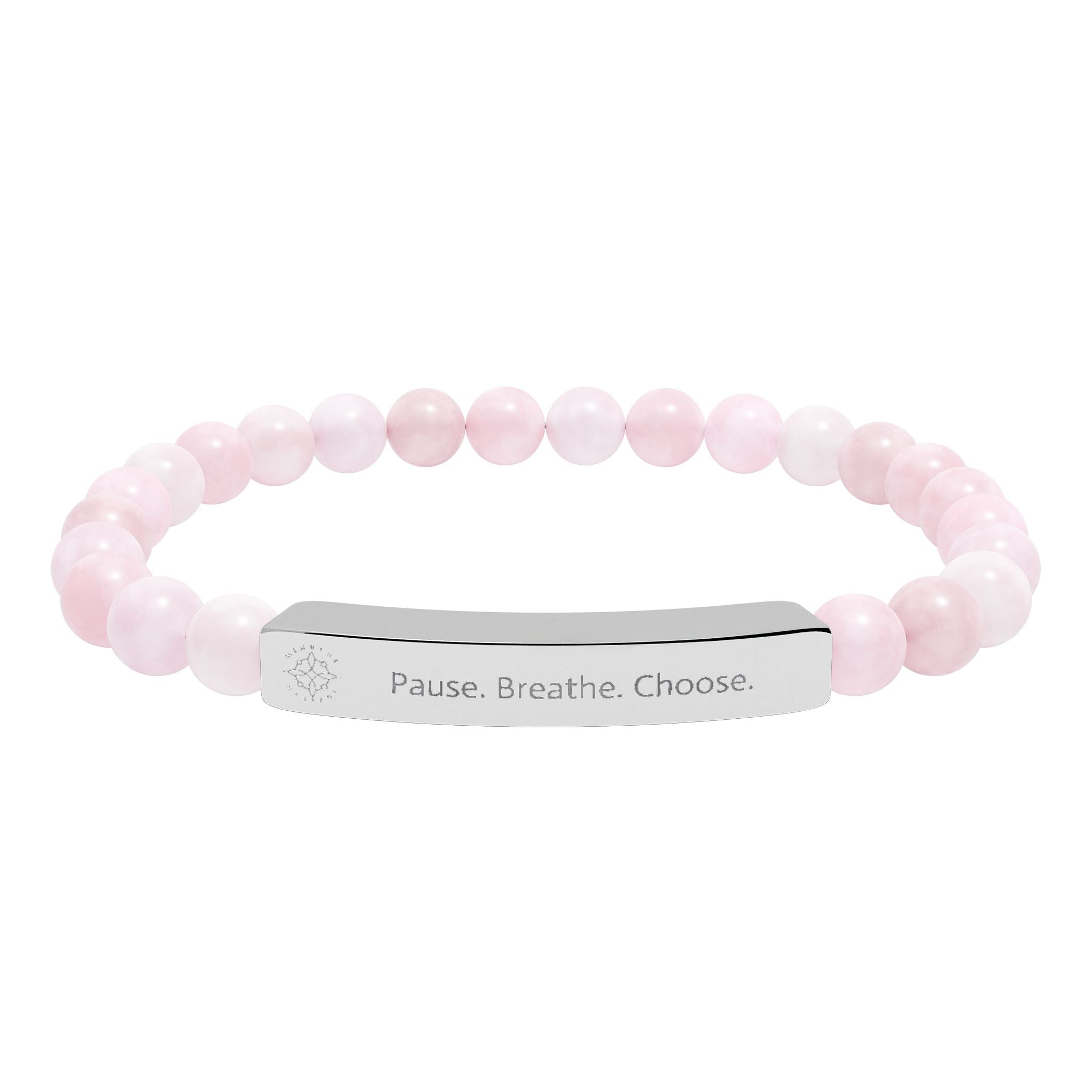 Engraved 'Pause. Breathe. Choose.' Natural Stone Beaded Bracelet - Mindfulness Jewelry