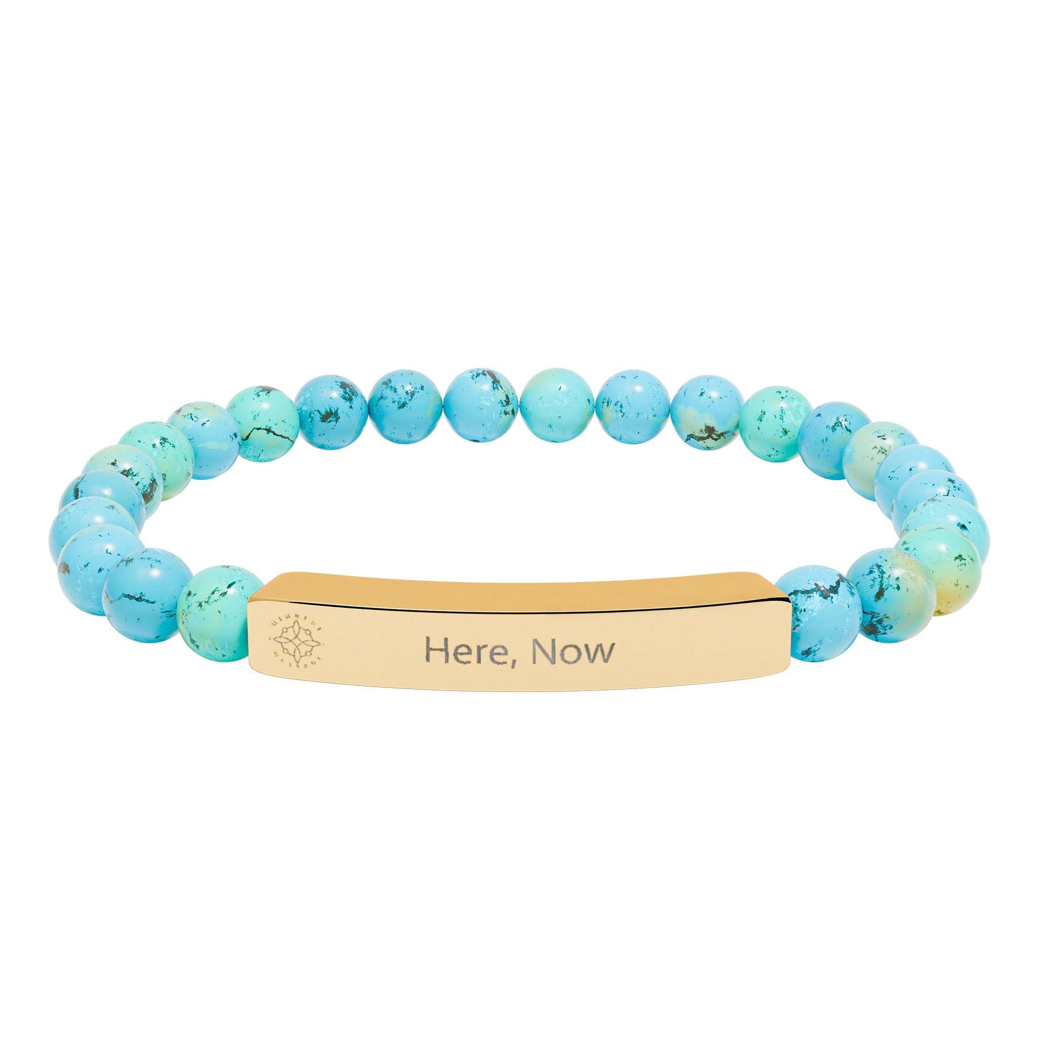 Engraved 'Here, Now' Natural Stone Beaded Bracelet - Mindfulness Jewelry