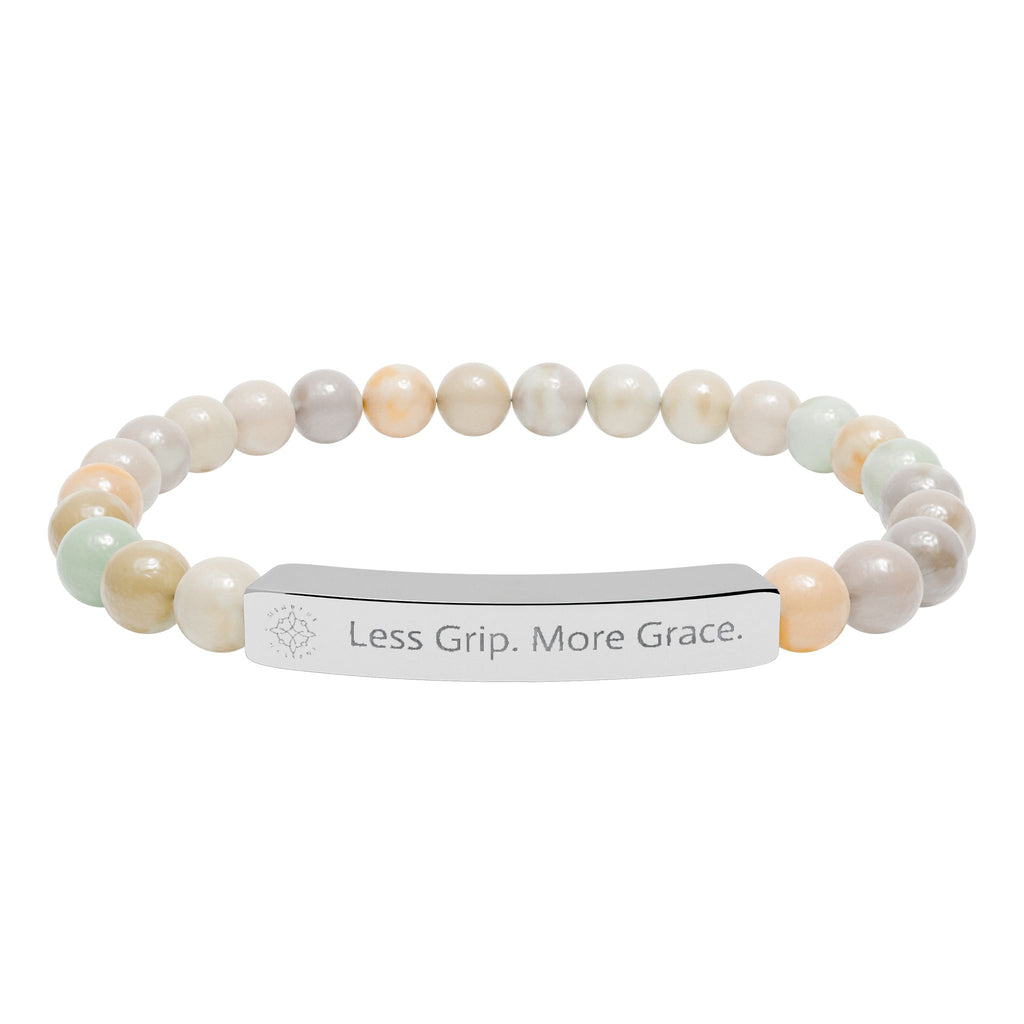Engraved 'Less Grip. More Grace.' Natural Stone Beaded Bracelet - Mindfulness Jewelry