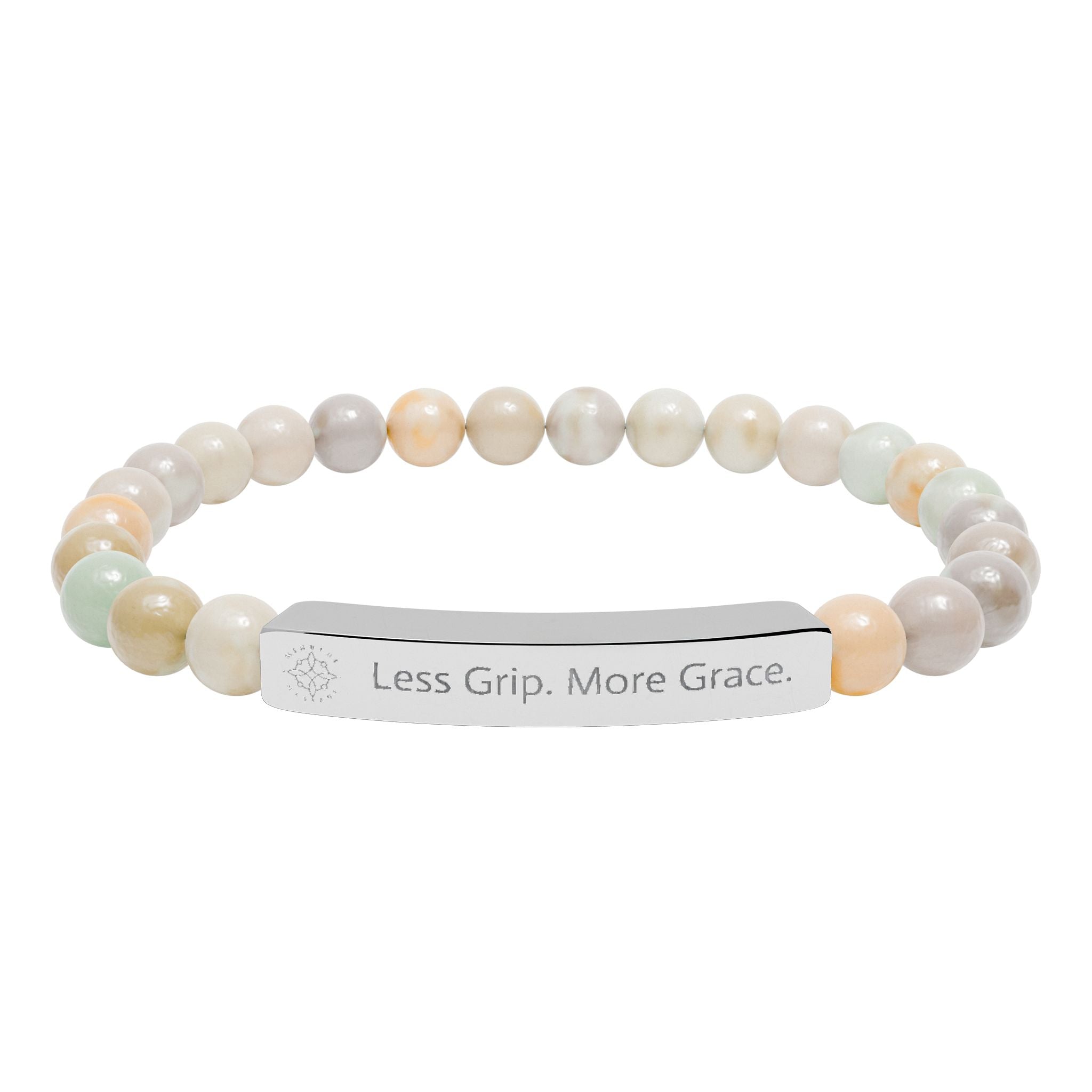 Engraved 'Less Grip. More Grace.' Natural Stone Beaded Bracelet - Mindfulness Jewelry