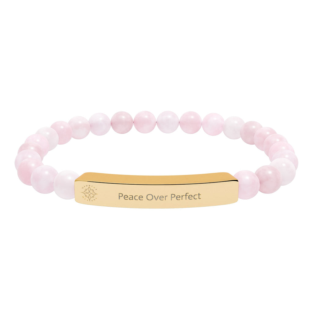 Engraved 'Peace Over Perfect' Natural Stone Beaded Bracelet - Mindfulness Jewelry