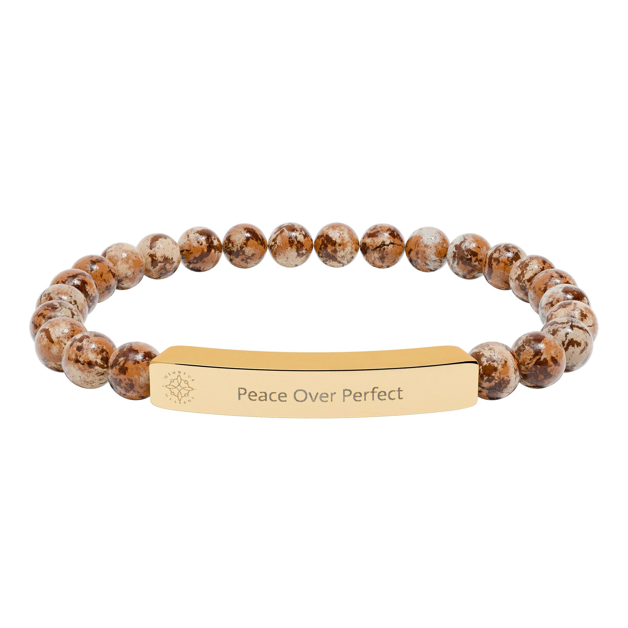 Engraved 'Peace Over Perfect' Natural Stone Beaded Bracelet - Mindfulness Jewelry