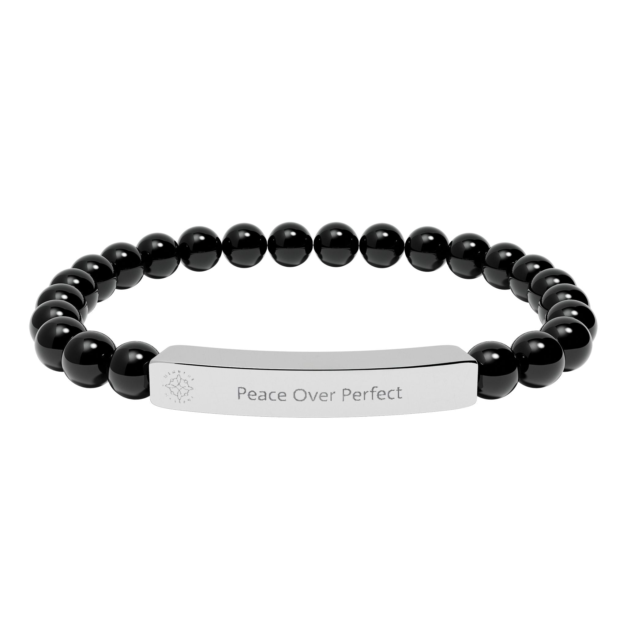 Engraved 'Peace Over Perfect' Natural Stone Beaded Bracelet - Mindfulness Jewelry