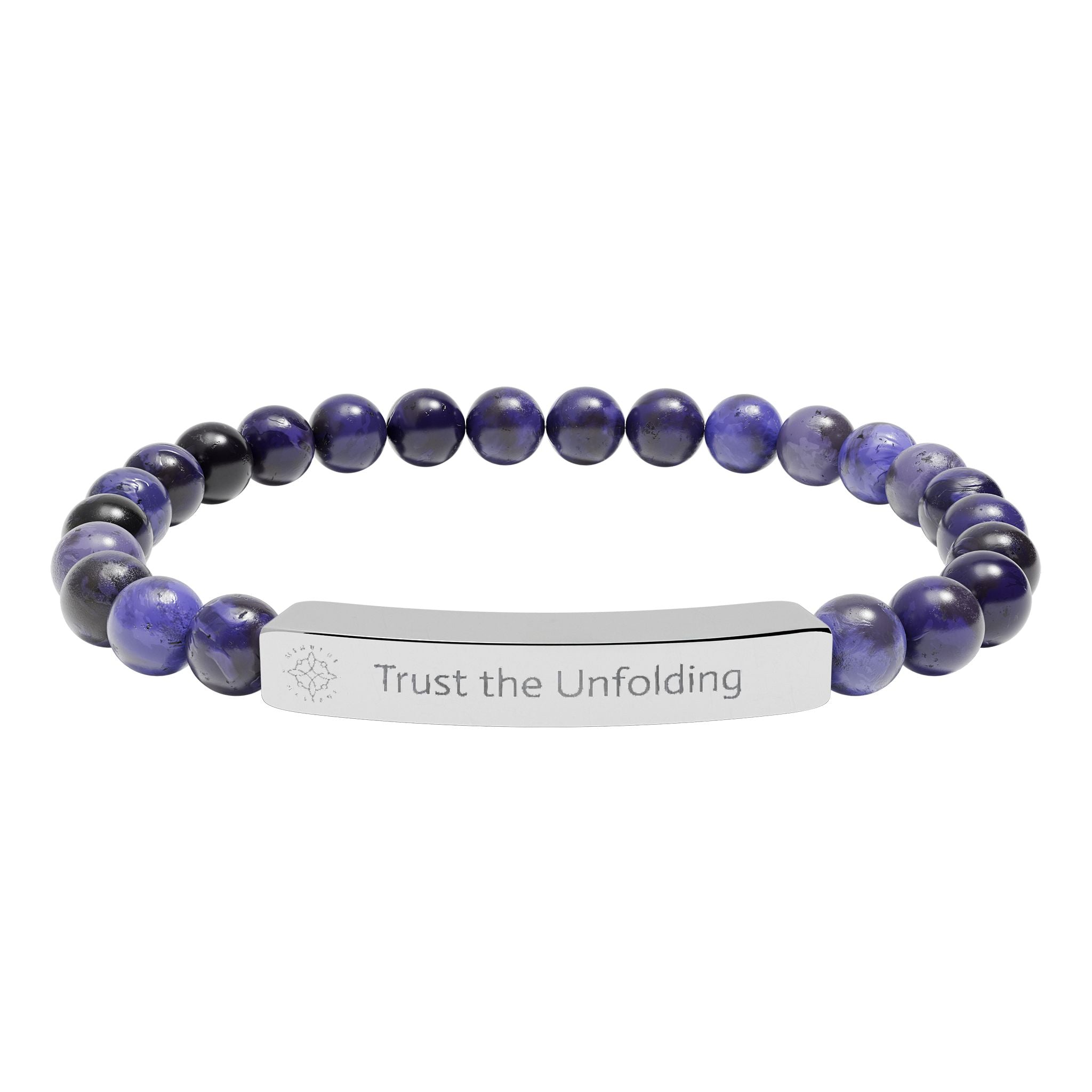 Engraved 'Trust the Unfolding' Natural Stone Beaded Bracelet - Mindfulness Jewelry