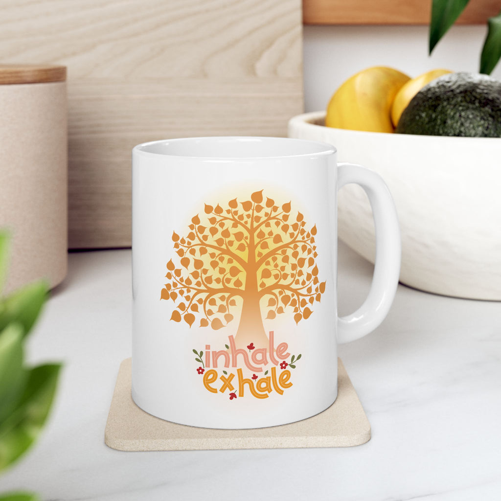 Inhale - Exhale Tea Cup, Coffee Mug, 15 oz  or 11 oz | Mindful Gift, Yoga Lover, Self Care Mug