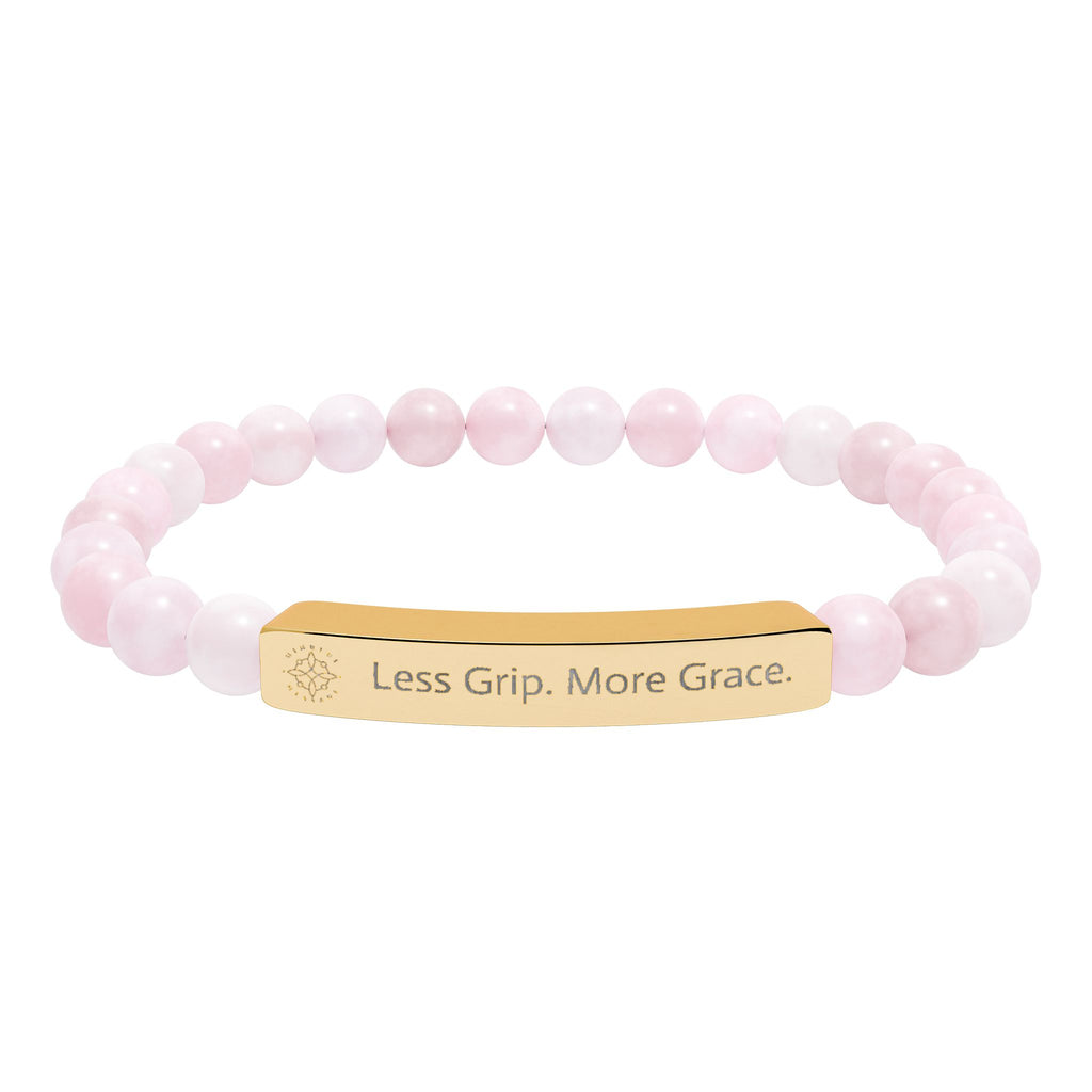 Engraved 'Less Grip. More Grace.' Natural Stone Beaded Bracelet - Mindfulness Jewelry