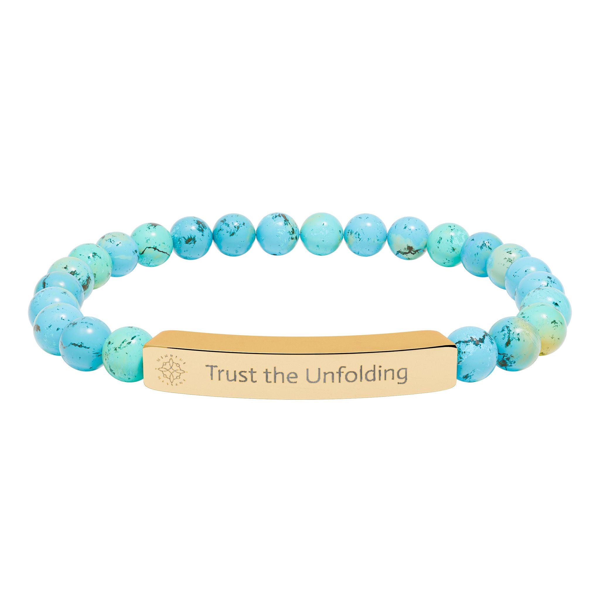 Engraved 'Trust the Unfolding' Natural Stone Beaded Bracelet - Mindfulness Jewelry