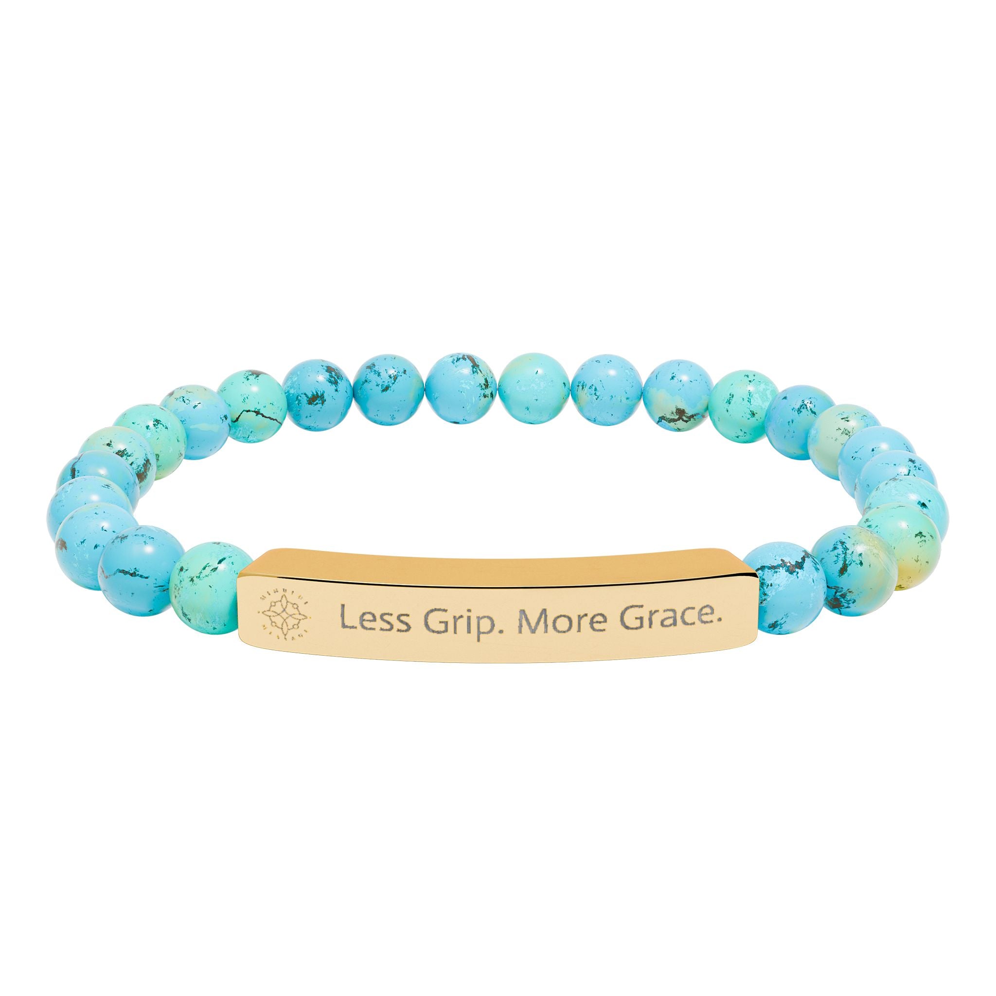 Engraved 'Less Grip. More Grace.' Natural Stone Beaded Bracelet - Mindfulness Jewelry