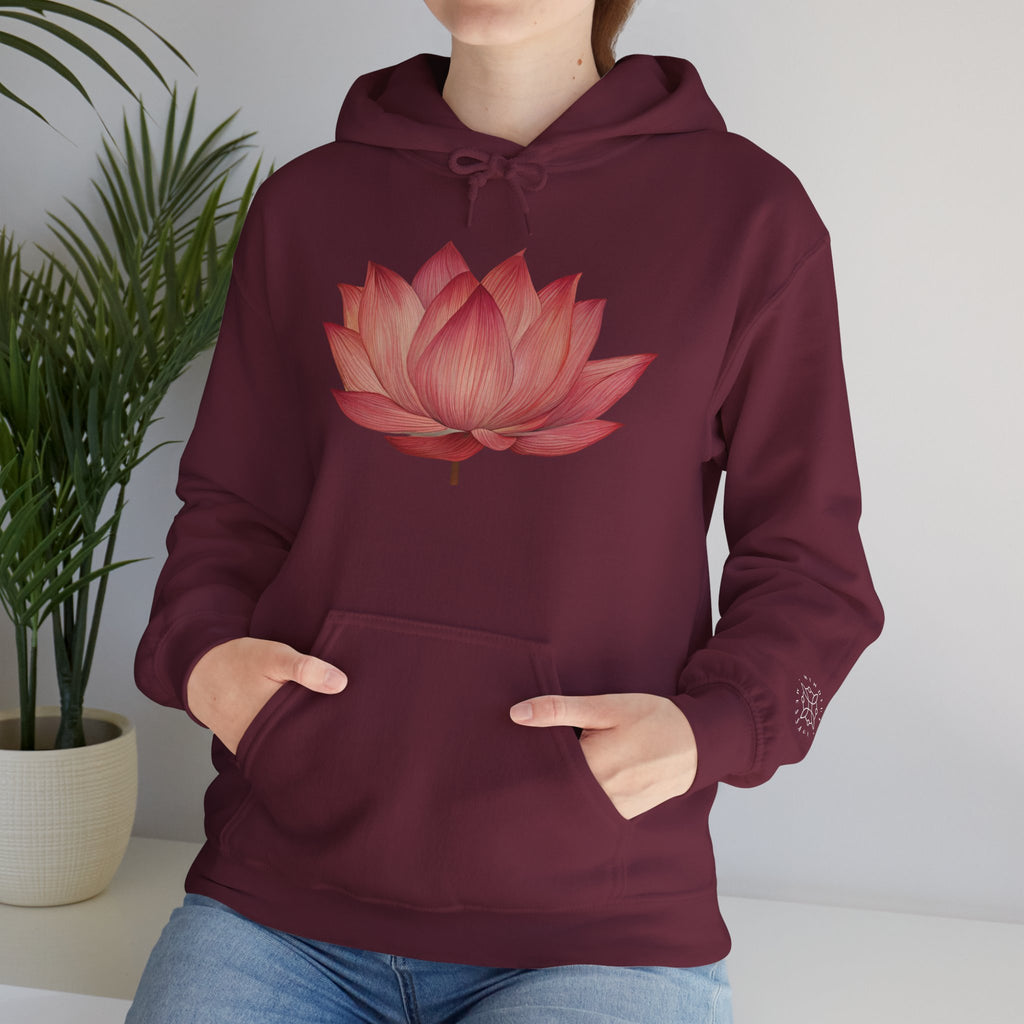 Pink Lotus Flower Cotton Hoodie | Floral Meditation Yoga Sweatshirt