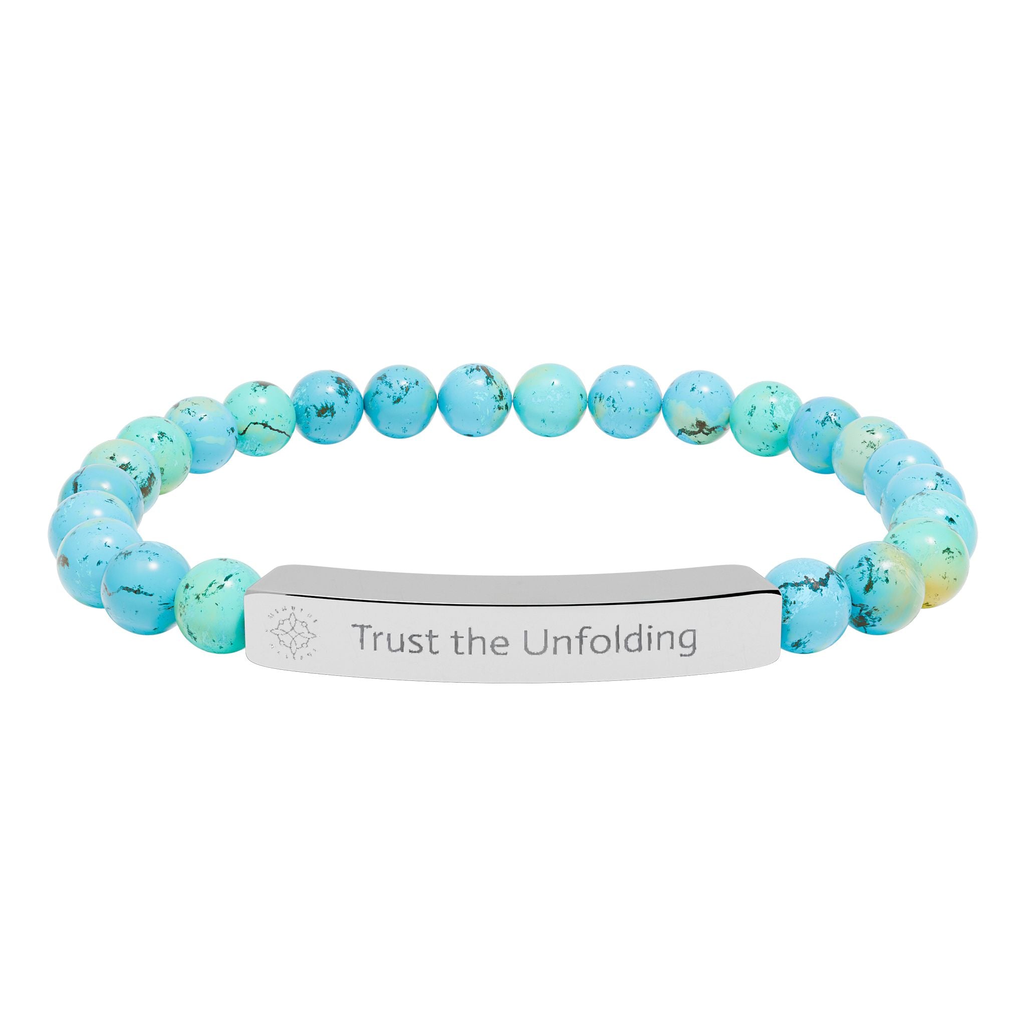 Engraved 'Trust the Unfolding' Natural Stone Beaded Bracelet - Mindfulness Jewelry