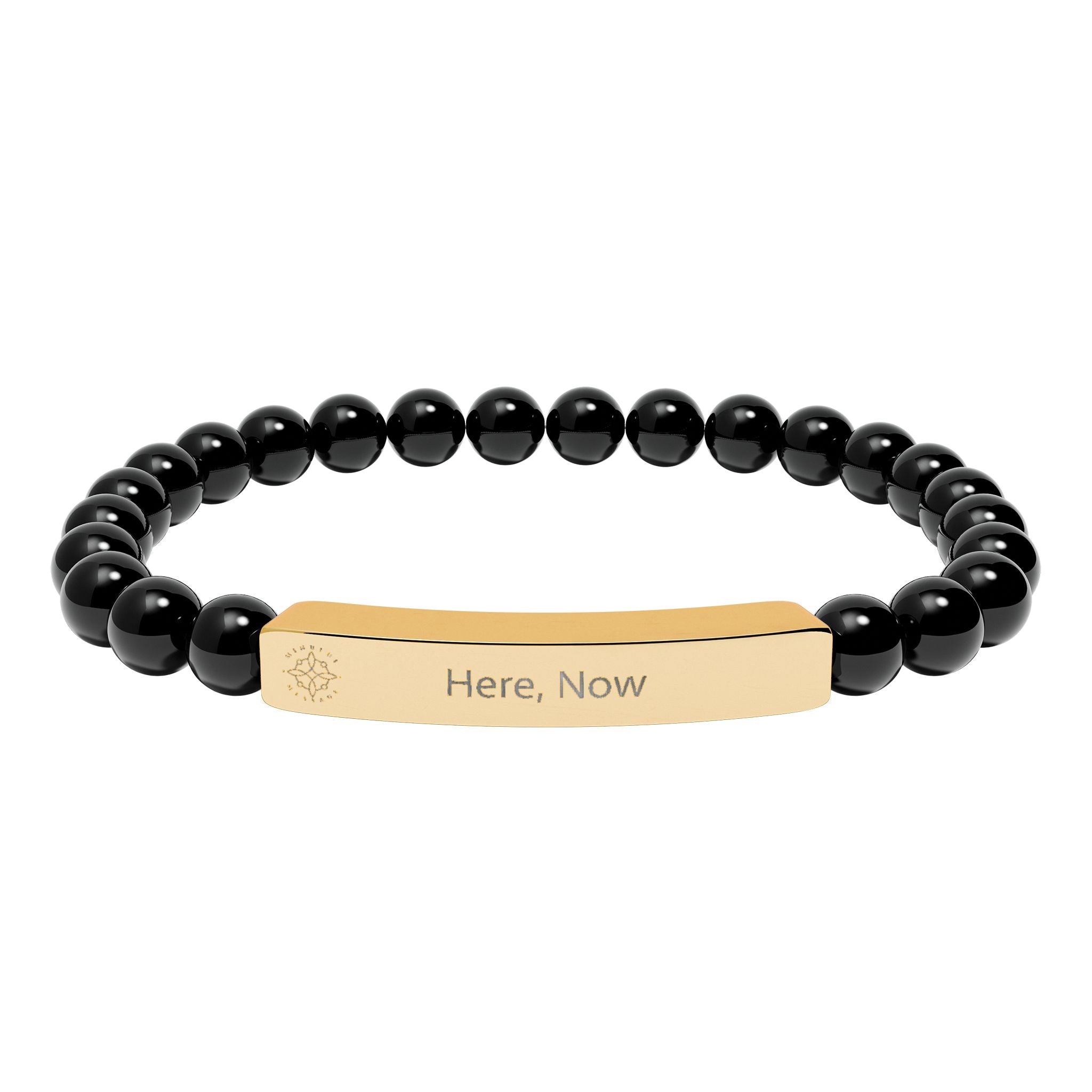Engraved 'Here, Now' Natural Stone Beaded Bracelet - Mindfulness Jewelry