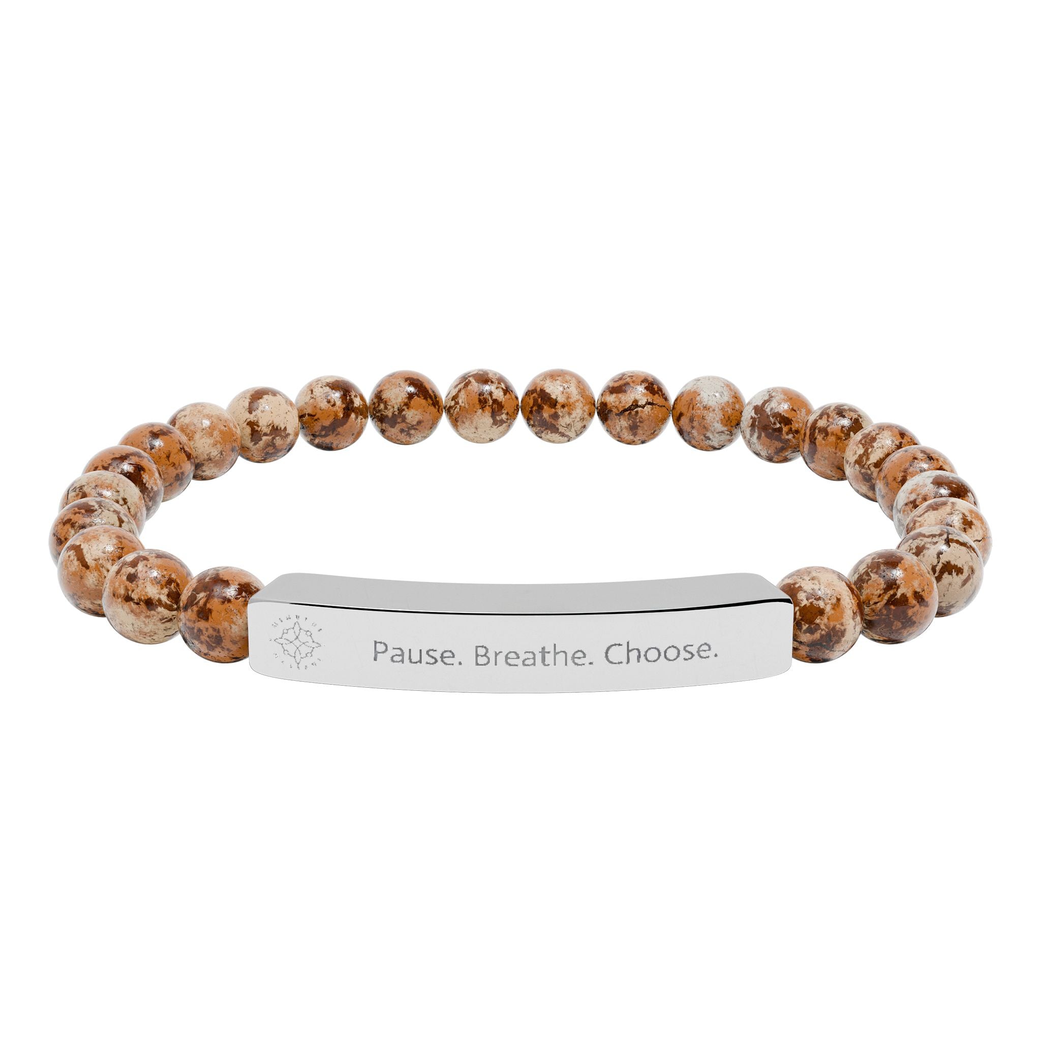 Engraved 'Pause. Breathe. Choose.' Natural Stone Beaded Bracelet - Mindfulness Jewelry