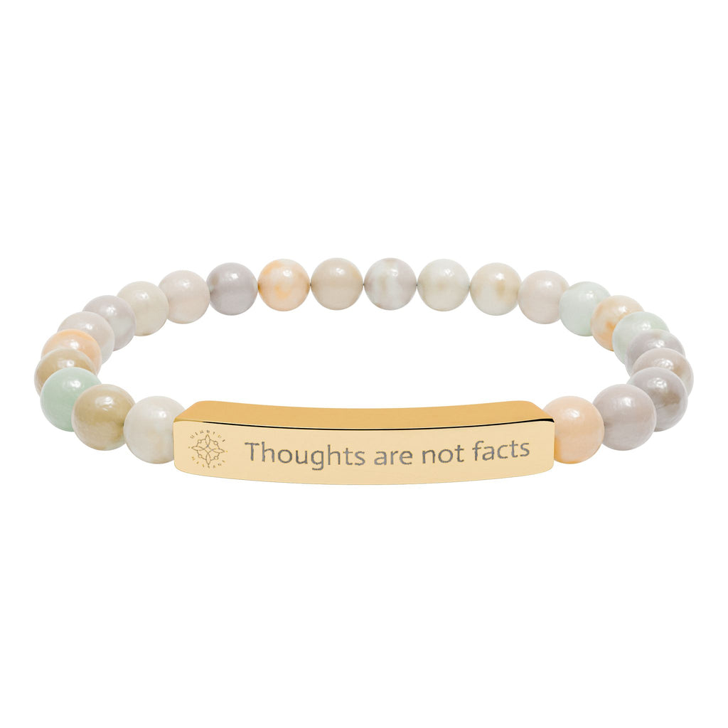 Engraved 'Thoughts are not Facts' Natural Stone Beaded Bracelet - Mindfulness Jewelry