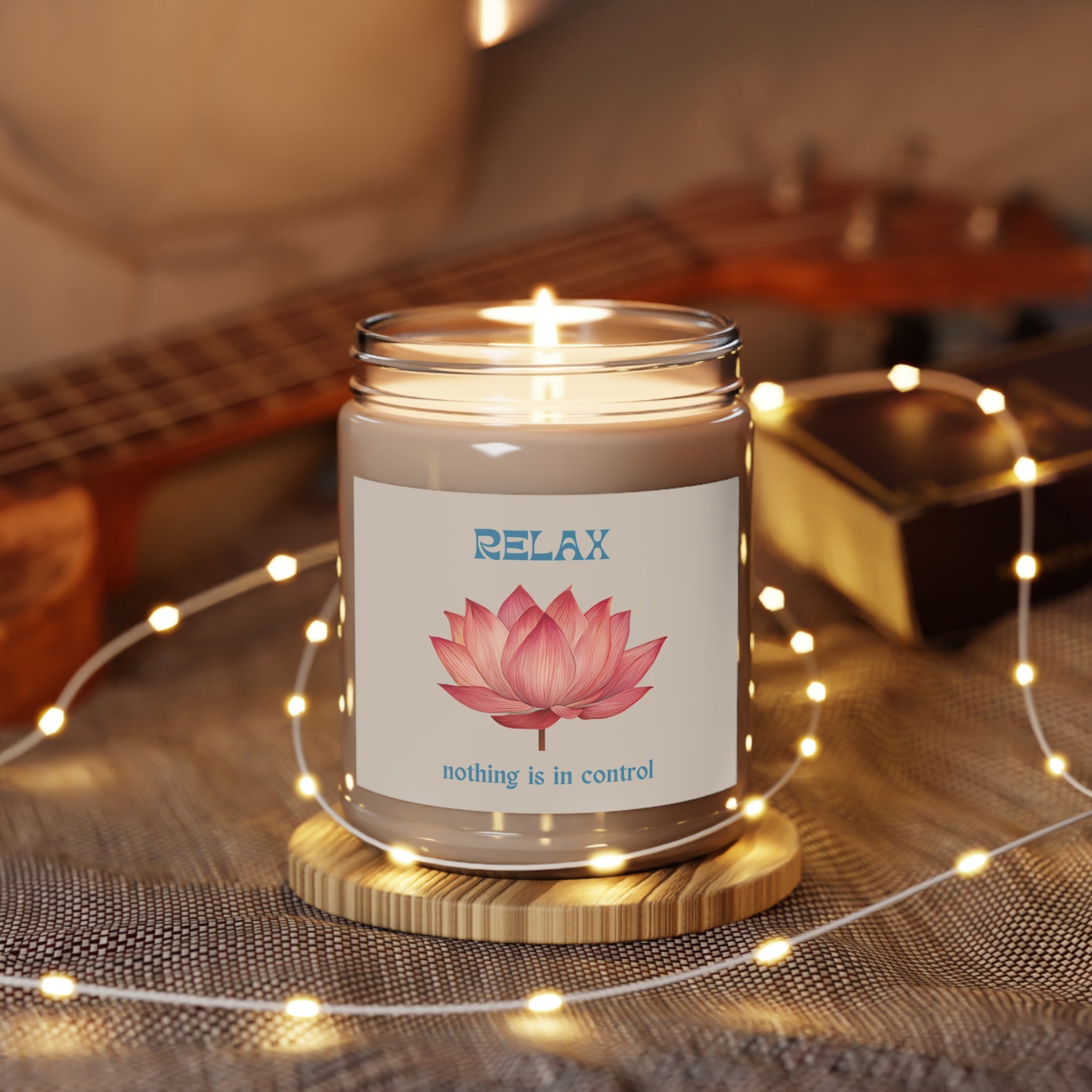 Lotus Flower Soy Candle "Relax, nothing is in control" | 9oz jar · Beige