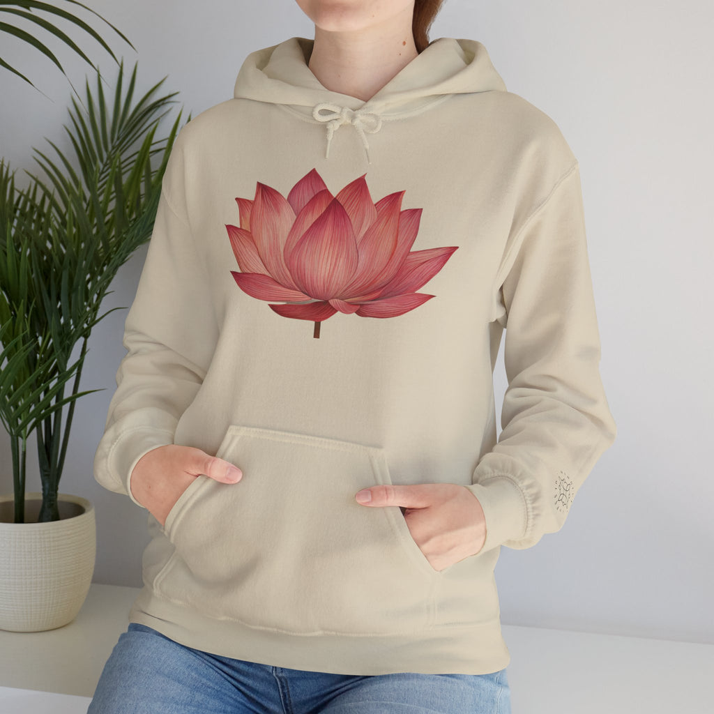 Pink Lotus Flower Cotton Hoodie | Floral Meditation Yoga Sweatshirt