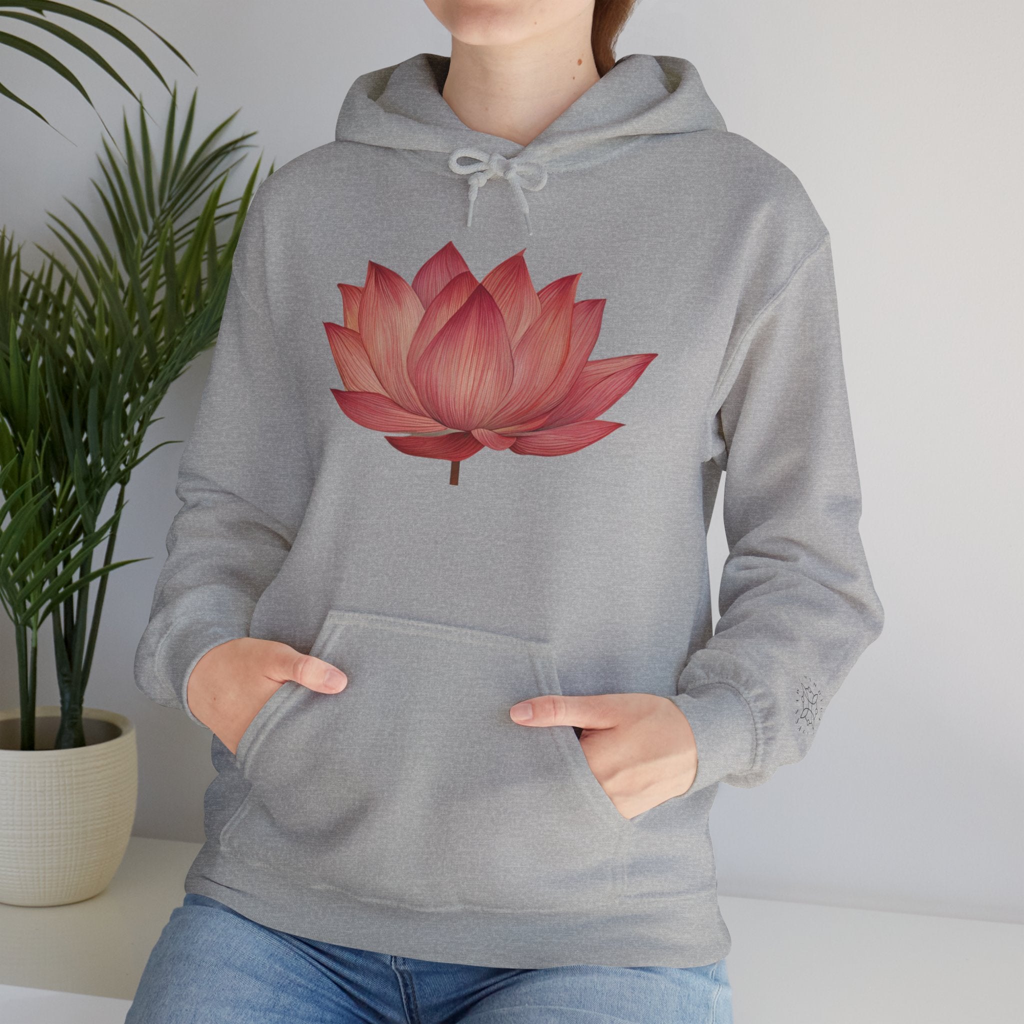 Pink Lotus Flower Cotton Hoodie | Floral Meditation Yoga Sweatshirt