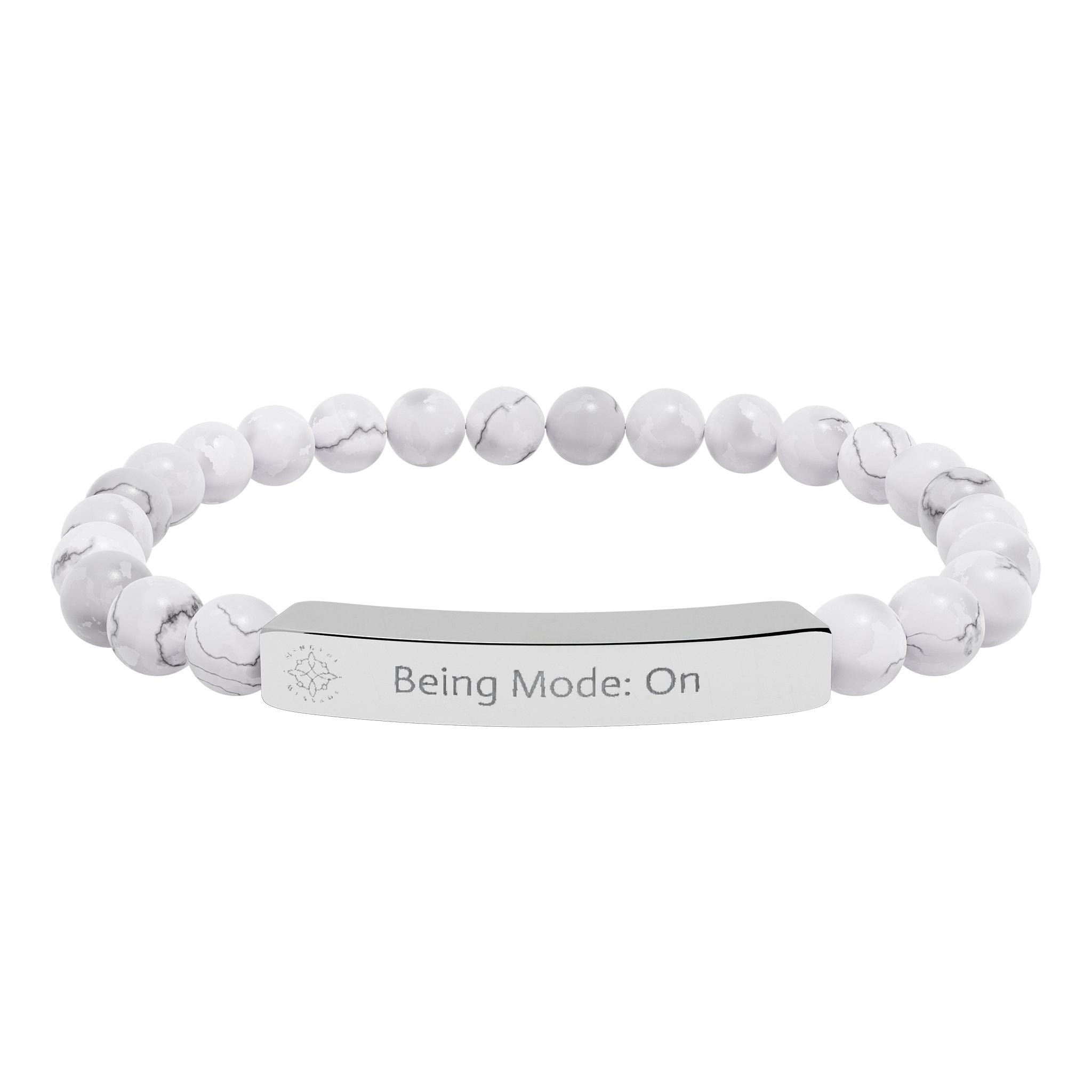 Engraved Natural Stone Bead Bracelet — Mindful Reminder "Being Mode: On" Stretch Bracelet